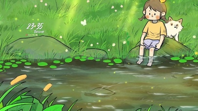 河边少女和猫咪