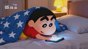 被窝玩手机的小新