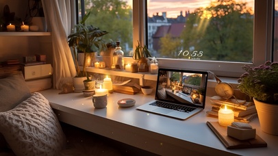 舒适慵懒的黄昏书桌