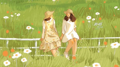 田野上的闺蜜女孩姐妹