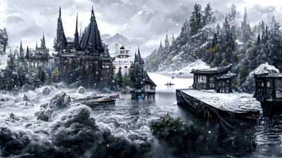 4K唯美治愈古风雪山小镇