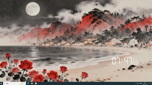 古风夜景树木房屋海景主题