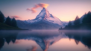 雪山松林湖畔