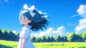 春天草地少女