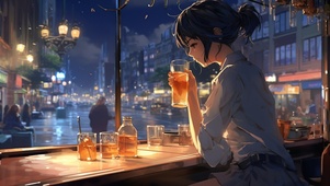 少女夜晚独酌