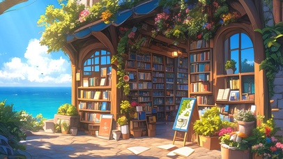 唯美治愈海边书店