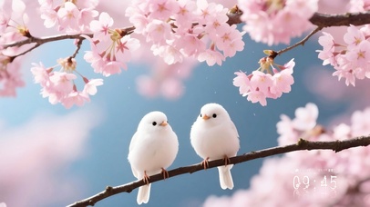 唯美清新春樱白雀