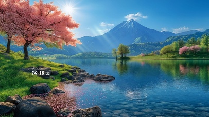 治愈湖畔樱花飘落