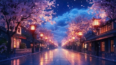 浪漫樱花春日之夜