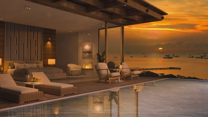 唯美治愈落日晚霞海景房