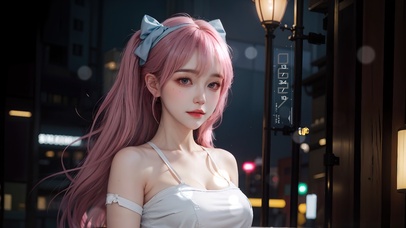 粉发都市吊带少女（带真实时间）