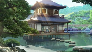 古风湖中阁楼