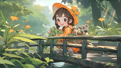 石桥看风景的女孩