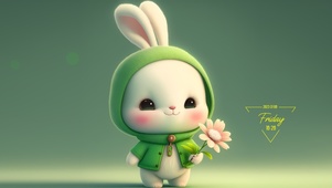可爱拿花兔宝宝