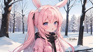 雪天可爱兔耳妹妹