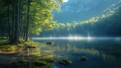 绿色护眼阳光森林湖畔