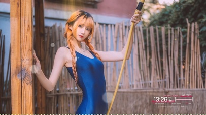 4K性感泳装双马尾美女