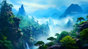 云雾雨中森林