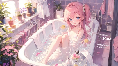 可爱粉发浴室女神