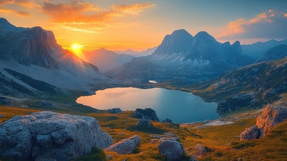 落日晚霞余晖湖泊