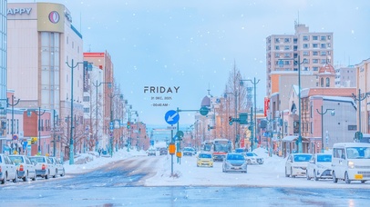 4K日系街道雪景（带真实时间）