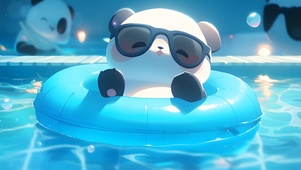 夏日泳池熊猫