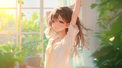 唯美夕阳房间少女