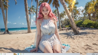 甜美粉发 沙滩美少女