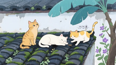 雨天屋顶的猫咪