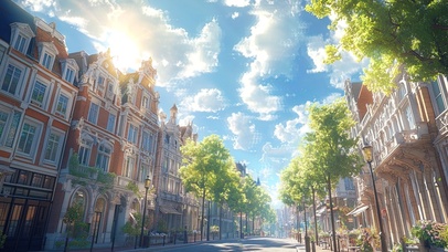 蓝天下的白云欧式小镇