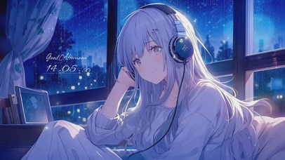 雨夜里听音乐的少女