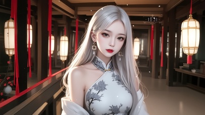 古风典雅白发旗袍女生