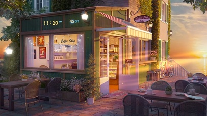 唯美海边傍晚咖啡馆