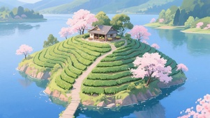 岛上茶田小屋