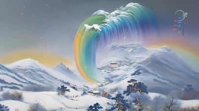 昆仑彩虹雪山瀑布