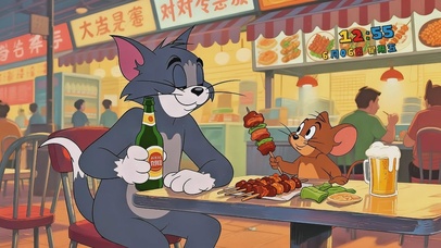 猫和老鼠一起吃宵夜