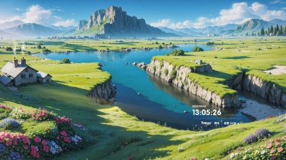 4K唯美治愈蓝天草地小屋