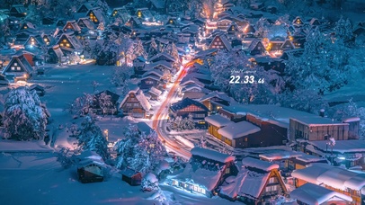 4K唯美治愈冬天夜晚小镇雪景