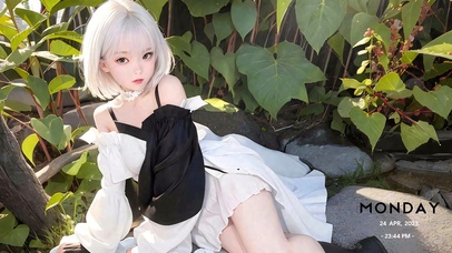 超甜美白色短发可爱的小美女