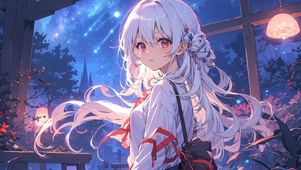 星空下的美少女