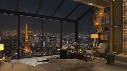 唯美治愈浪漫巴黎城市雨夜房间