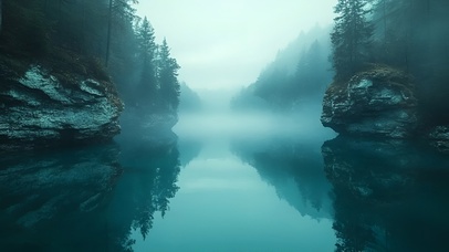 雾锁青川，镜映幽林