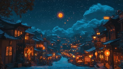 静谧圆月古镇街道