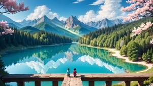 4K唯美治愈梦幻樱花湖景