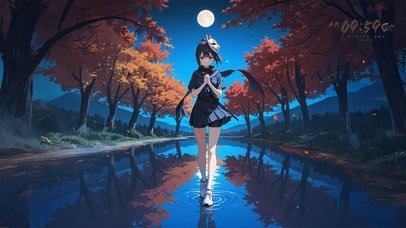 唯美夜晚枫叶少女