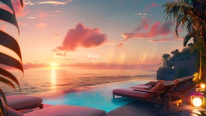 椰林粉云大海