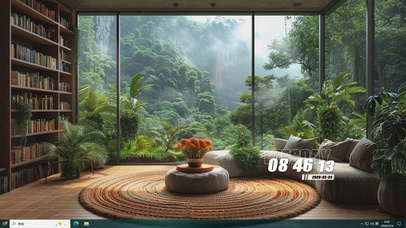 窗外护眼绿景山川桌面主题