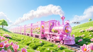 草原粉色火车