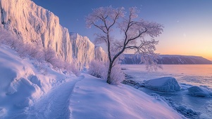 火山岛冬日雪景