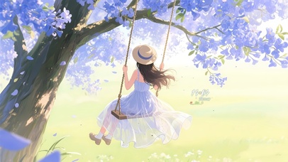 紫色纱裙少女背影